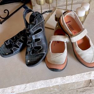 2 Pairs Women 37 Ecco Suede/Leather orthopedic Strap Sandal $ tennis shoes lot
